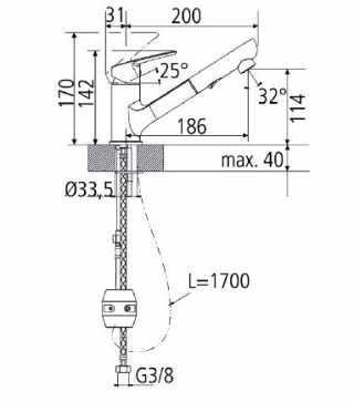 HKT Adams csaptelep zuhany, keverőkar forgatható és kihúzható cserélhető zuhannyal, fekete, HD #2