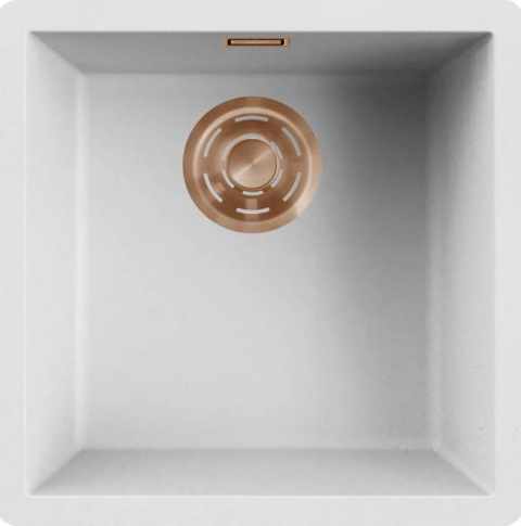 HKT ZEN F 102 Keratek szintbeépíthető mosogató, színes lefolyó- és túlfolyó szerelvényekkel, 50 cm-es korpuszokhoz,fehér-bronz