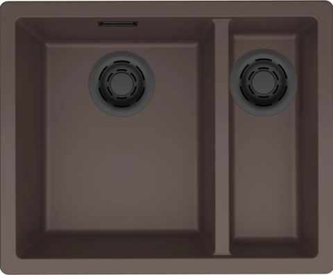 HKT ZEN F 150 Keratek szintbeépíthető mosogató, színes lefolyó- és túlfolyó szerelvényekkel, 60 cm-es korpuszokhoz,barna-fekete