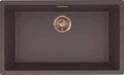HKT ZEN 130 Keratek alá- és ráépíthető mosogató, színes lefolyó- és túlfolyó szerelvényekkel, 80 cm-es korpuszokhoz,barna-bronz