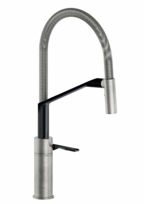 NOBILI HERON mozgatható zuhanyfejes csaptelep inox&fekete