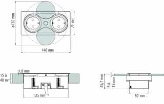 HKT Heli lekerekített dugalj 2x230V fekete #2