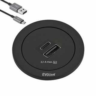 HKT EVOline ONE dugalj 1xUSB A+1xUSB C, fekete #1