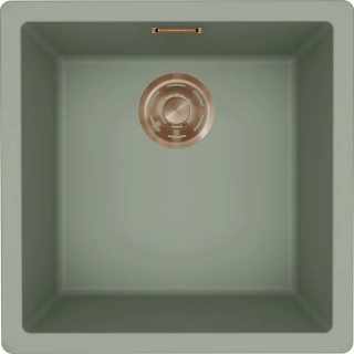 HKT ZEN F 102 Keratek szintbeépíthető mosogató, színes lefolyó- és túlfolyó szerelvényekkel, 50 cm-es korpuszokhoz,zöld-bronz #1