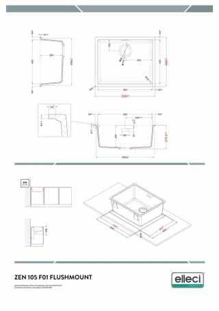 HKT ZEN F 105 Keratek szintbeépíthető mosogató, színes lefolyó- és túlfolyó szerelvényekkel, 60 cm-es korpuszokhoz,terrakotta-arany #3