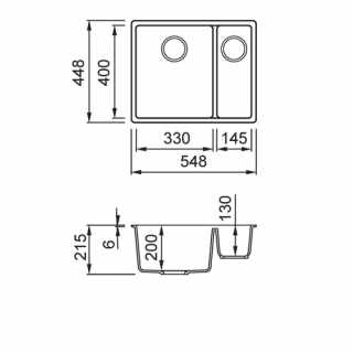 HKT ZEN F 150 Keratek szintbeépíthető mosogató, színes lefolyó- és túlfolyó szerelvényekkel, 60 cm-es korpuszokhoz,fehér-fekete #2