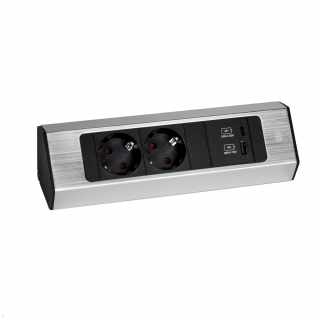Bachmann CASIA2 Univerzális sarokdugalj 2x230V+1xUSB A&C 22W töltő inox optika #1