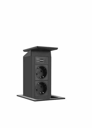 HKT EVOline Port Puch dugalj, fekete, 2x230V+ 1xUSB #1