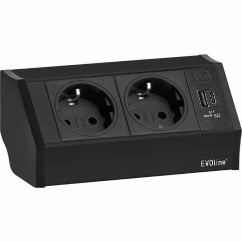 HKT EVOline V-Dock dugalj, 2x230V+1xUSB A+1xUSB C, fekete