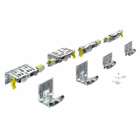 Hettich Topline XL tolóajtó rendszer futó és vezető elemek készlete 2 ajtós kivitel, ajtó vastagság 22-30 mm, STB 19/17 mm