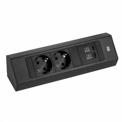 Bachmann CASIA2 Univerzális sarokdugalj 2x230V+1xUSB A&C 22W töltő fekete