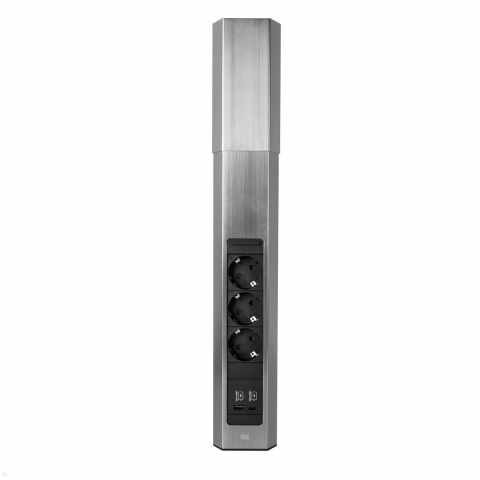 Bachmann CASIA2 Univerzális sarokdugalj 3x230V+1xUSB A&C 22W töltő inox optika